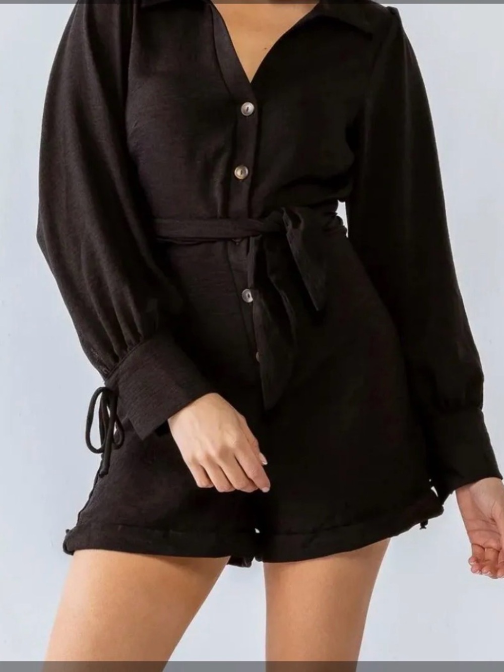 Le Lis Black Button-Front Tie-Waist Shorts Romper
